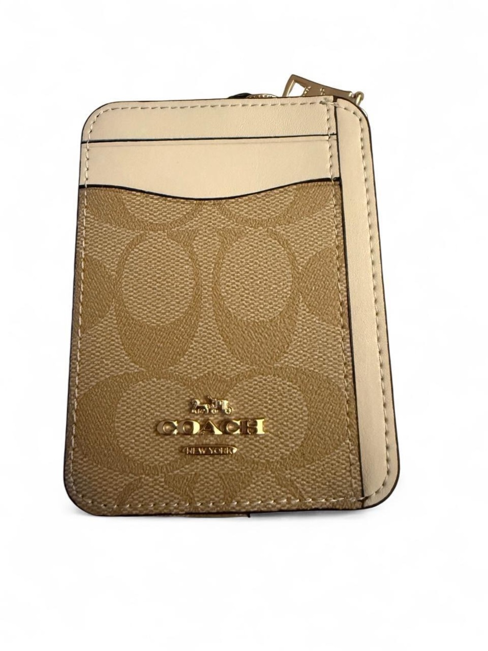 Coach Signature Zip Card Case in Tan and Cream